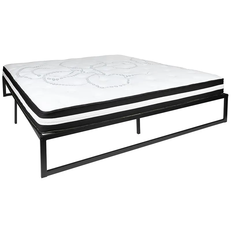 14 Inch Metal Platform Bed Frame With 10 Inch Pocket Spring Mattress In A Box (No Box Spring Required) - King By Flash Furniture