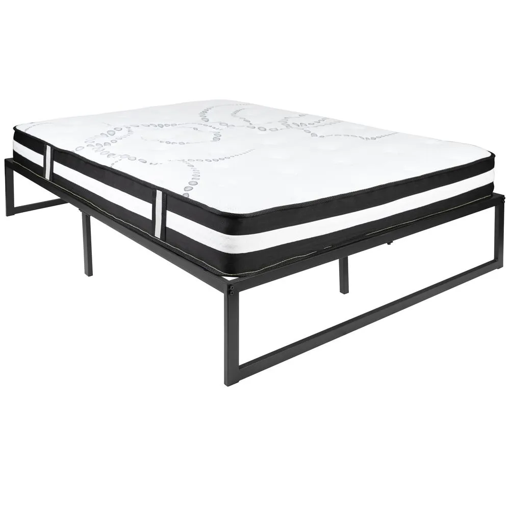 14 Inch Metal Platform Bed Frame With 12 Inch Pocket Spring Mattress In A Box (No Box Spring Required) - King By Flash Furniture