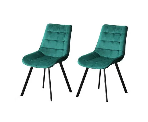 2 Reith Dining Chairs Kitchen Cafe Chairs Velvet Upholstered Green