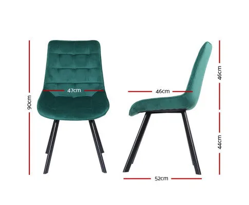 2 Reith Dining Chairs Kitchen Cafe Chairs Velvet Upholstered Green