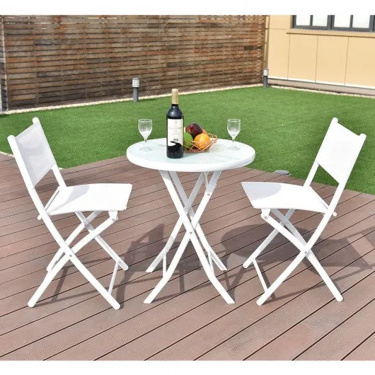 3 Pcs Folding Garden Patio Table Chairs Set-White