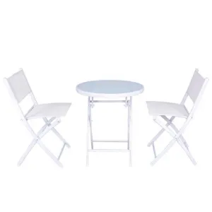 3 Pcs Folding Garden Patio Table Chairs Set-White