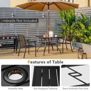 3 pieces Patio Dining Set Stackable Chairs Armrest Table with Umbrella Hole