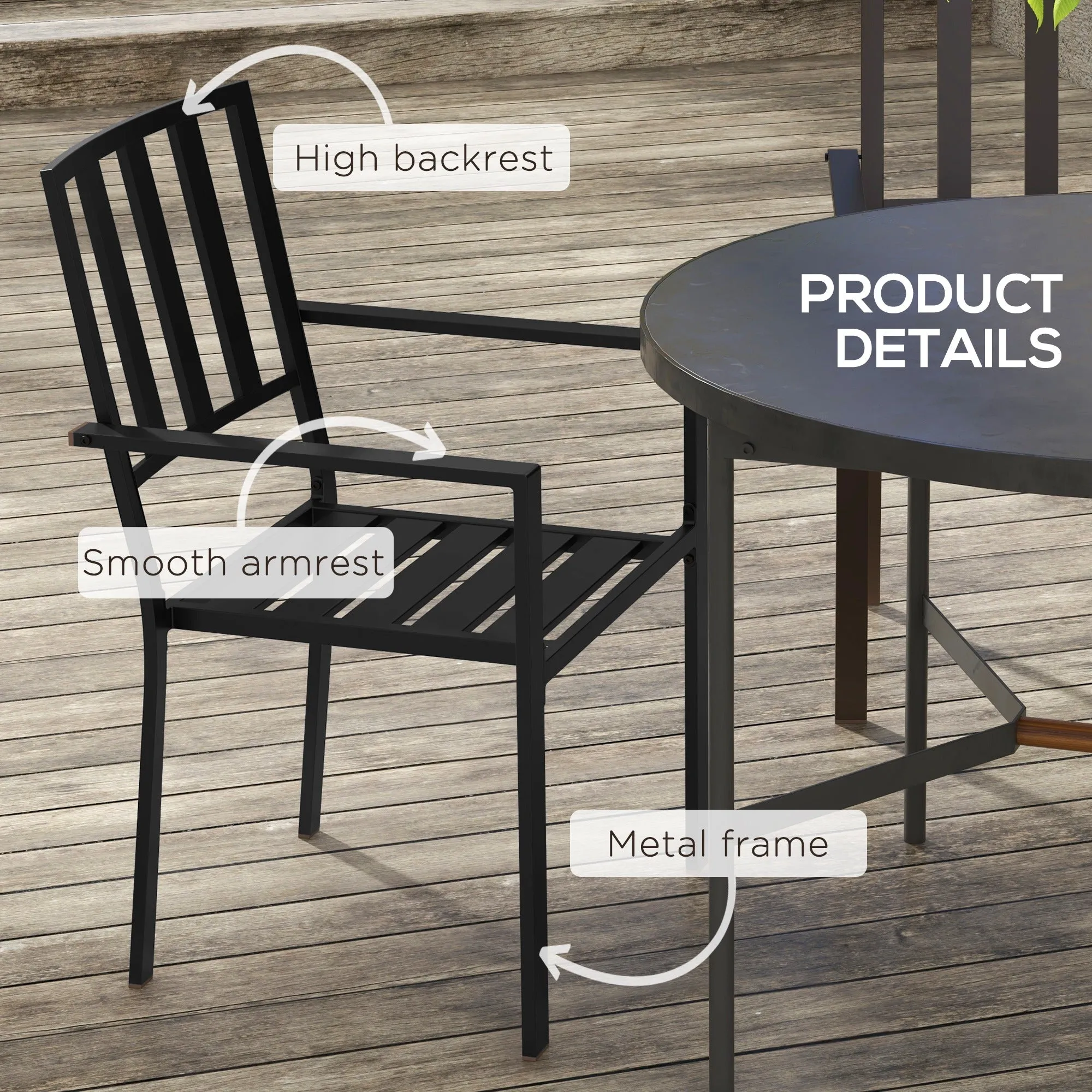 4 PCs Patio Dining Chairs with Metal Slatted Design, Black