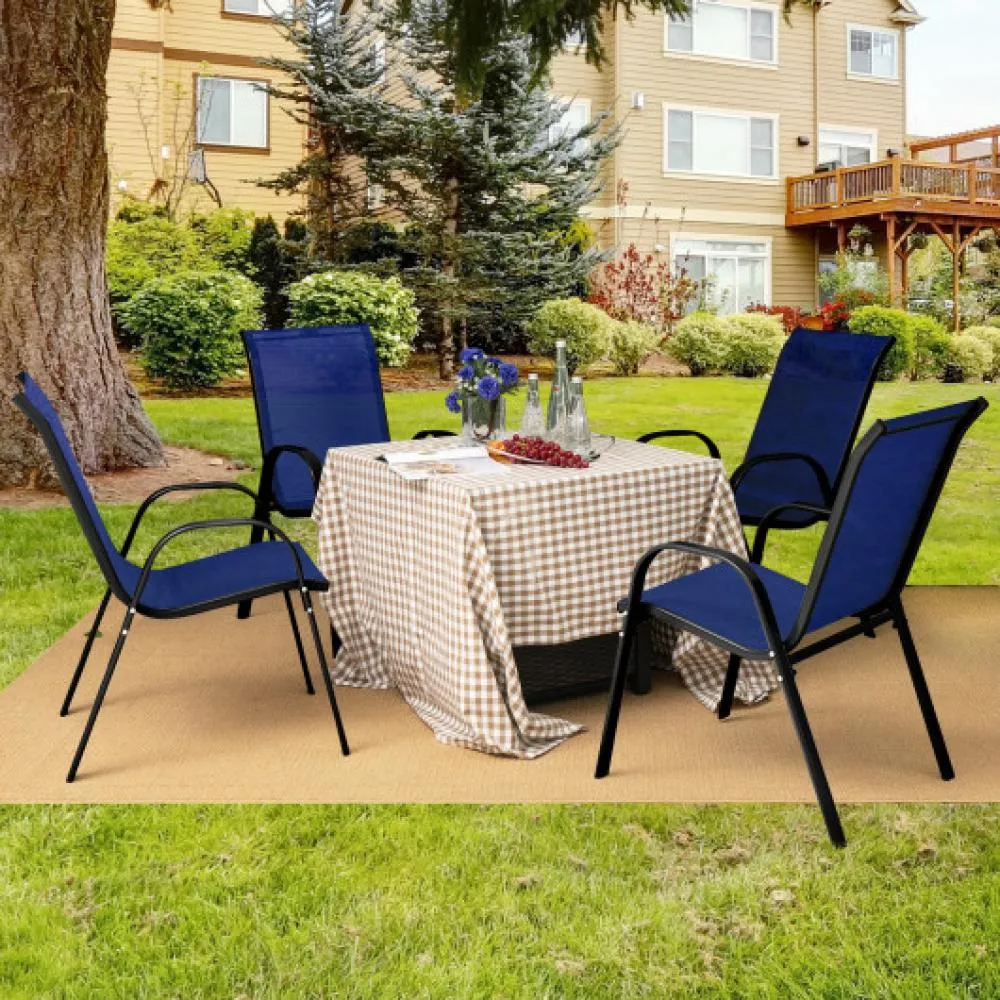 4 Pieces Stackable Patio Dining Chairs Set with Armrest-Brown