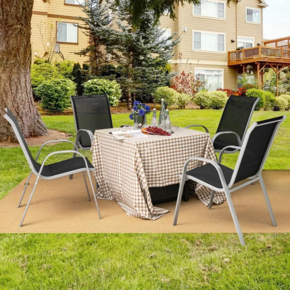 4 Pieces Stackable Patio Dining Chairs Set with Armrest-Brown