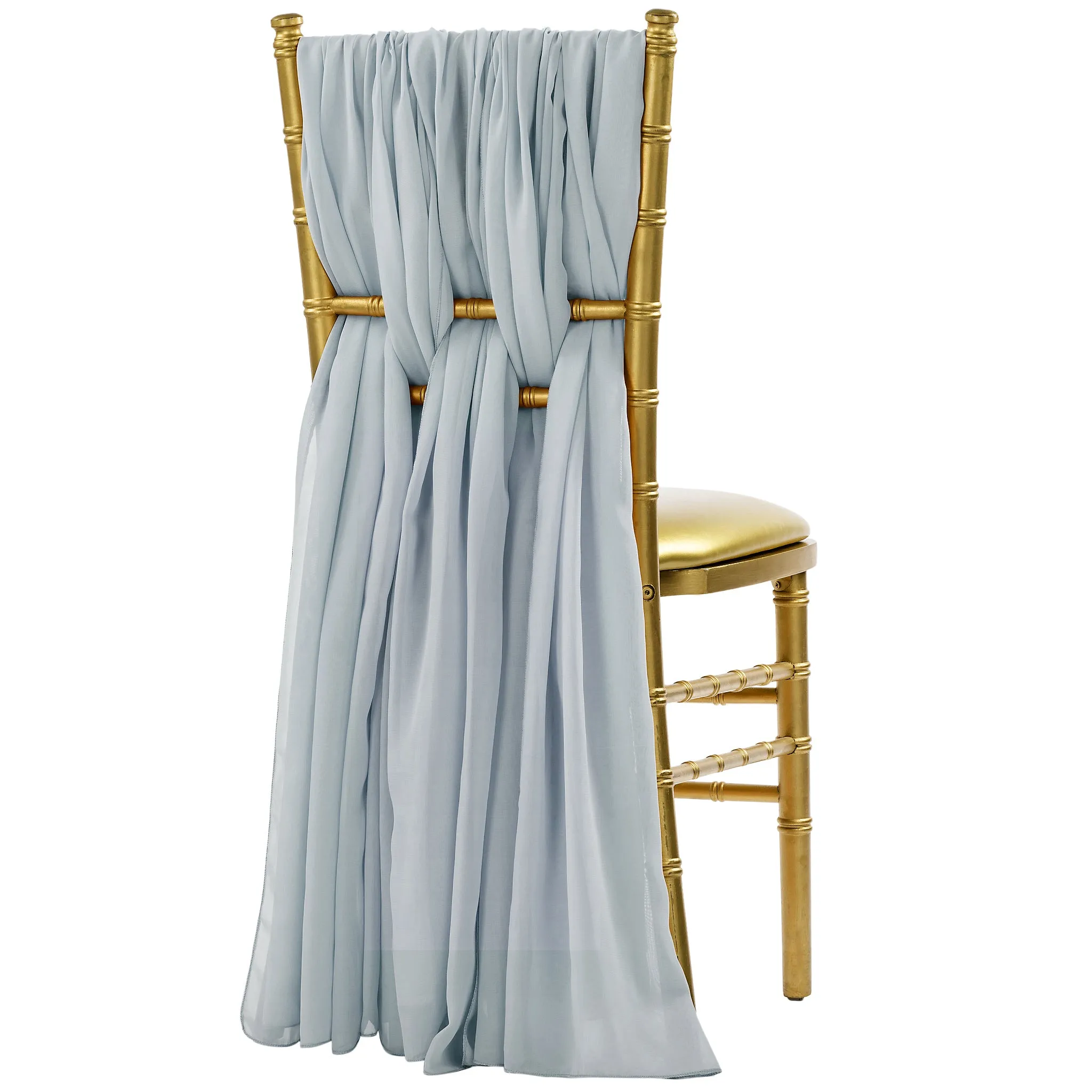 5pcs Pack of Chiffon Chair Sashes/Ties 19" x 72" - Dusty Blue