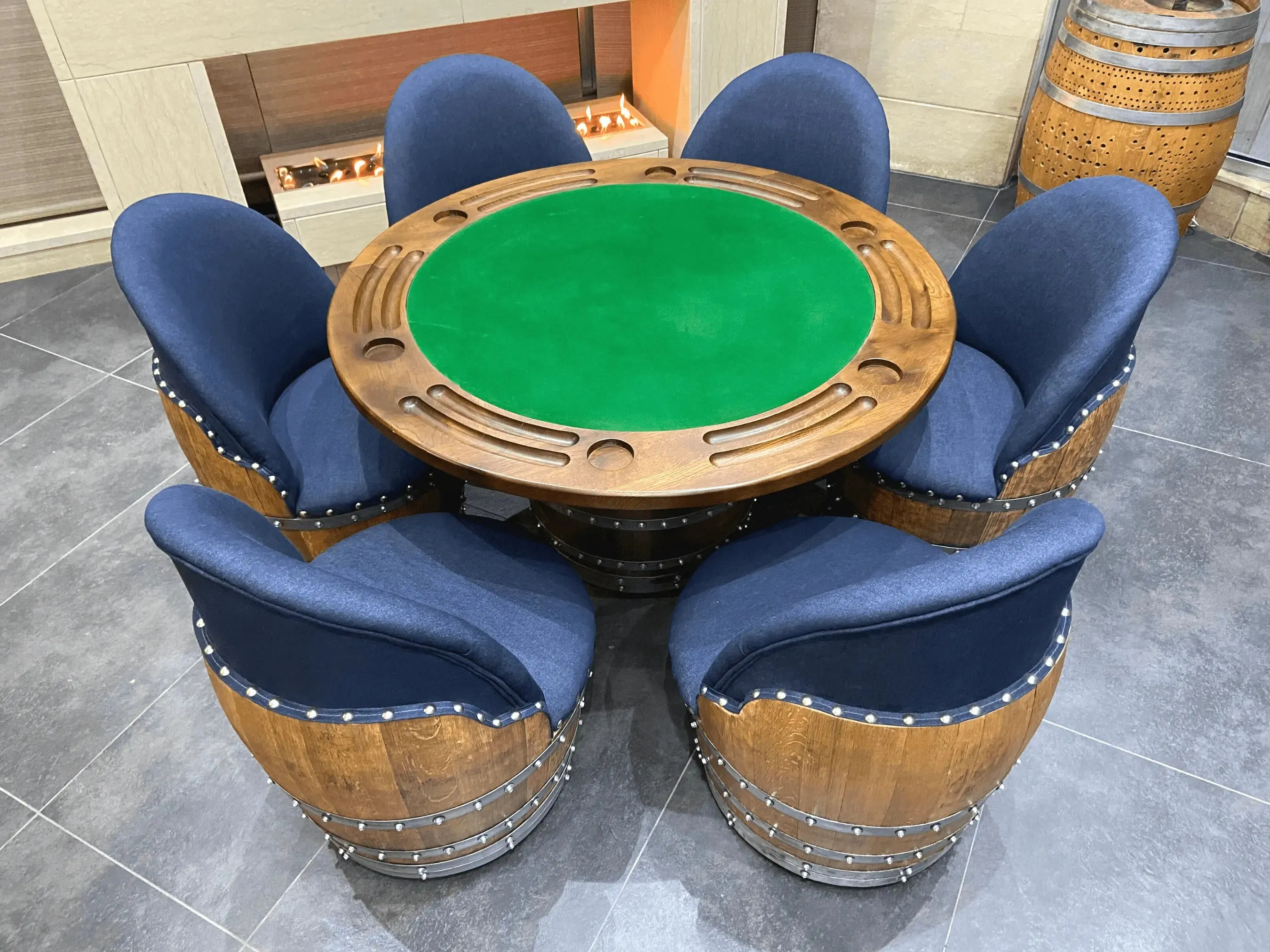 6-Chair Barrel Table Game Set (With Dining Top Option) (January Preorder)