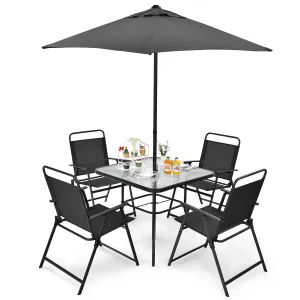 6 Pieces Patio Dining Set with Umbrella, Outdoor Table and Chair Set