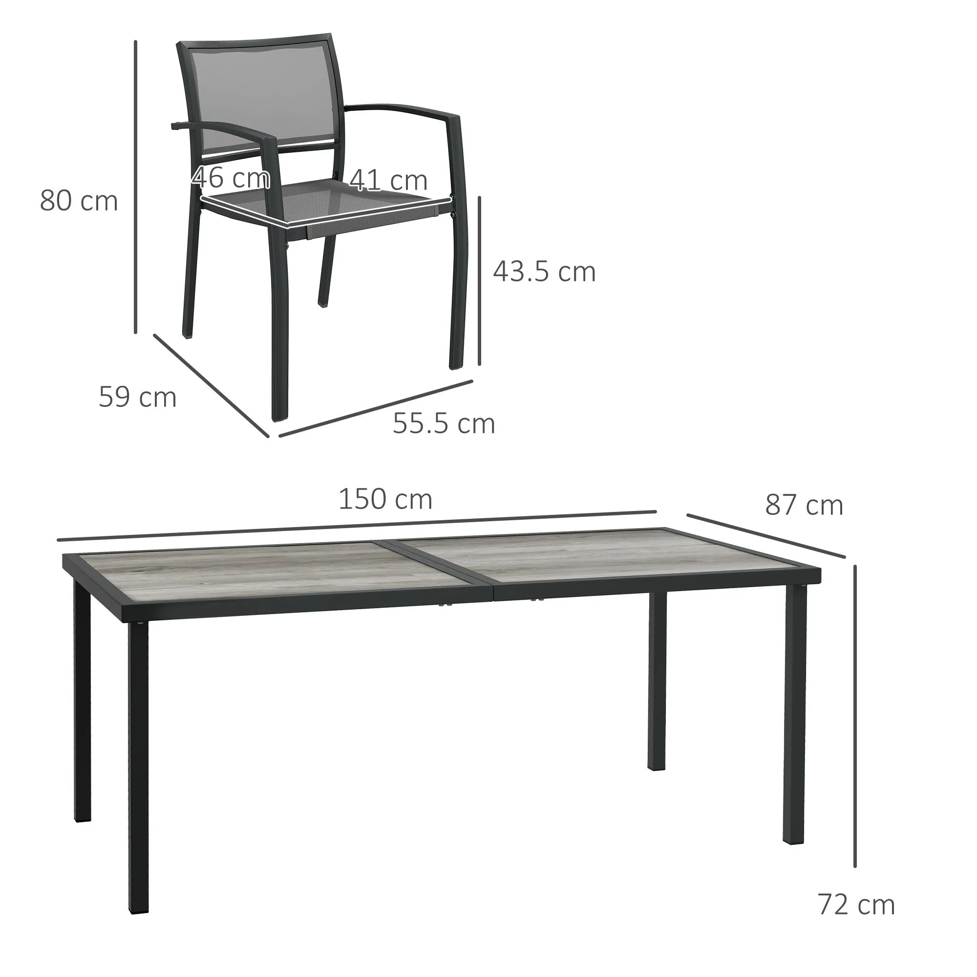 7 Pieces Garden Dining Set, Stackable Chairs, Outdoor Patio Dining Set, 6 Seater Outdoor Table and Chairs w/ Breathable Mesh Seat