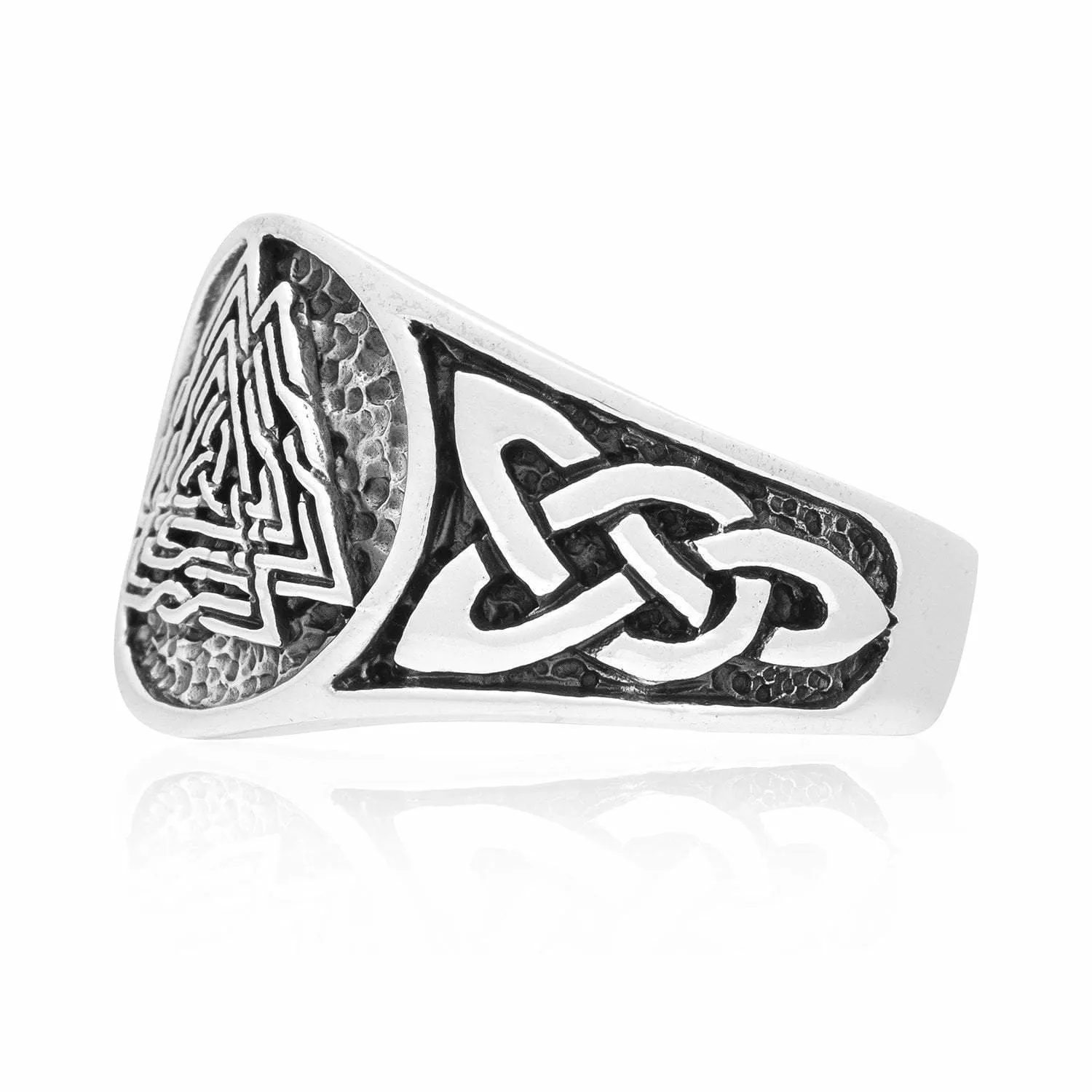 925 Sterling Silver Valknut and Knot Work Signet Ring