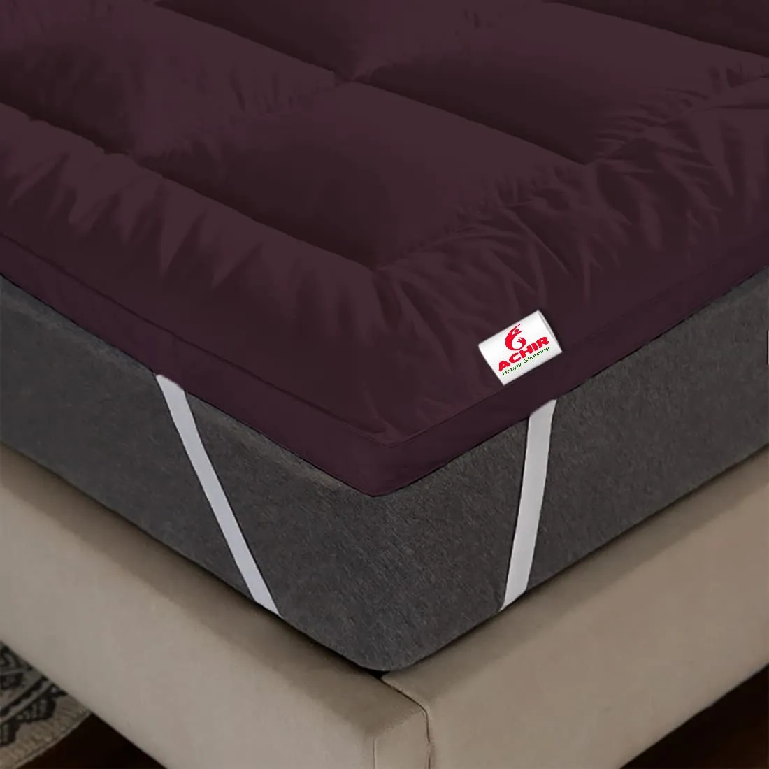 ACHIR 500 GSM Super Soft Microfiber Mattress Topper/Padding for Soft and Comfortable Sleep - Wine, (Queen XL, 66"x72"inch, 5.5ft x 6ft)