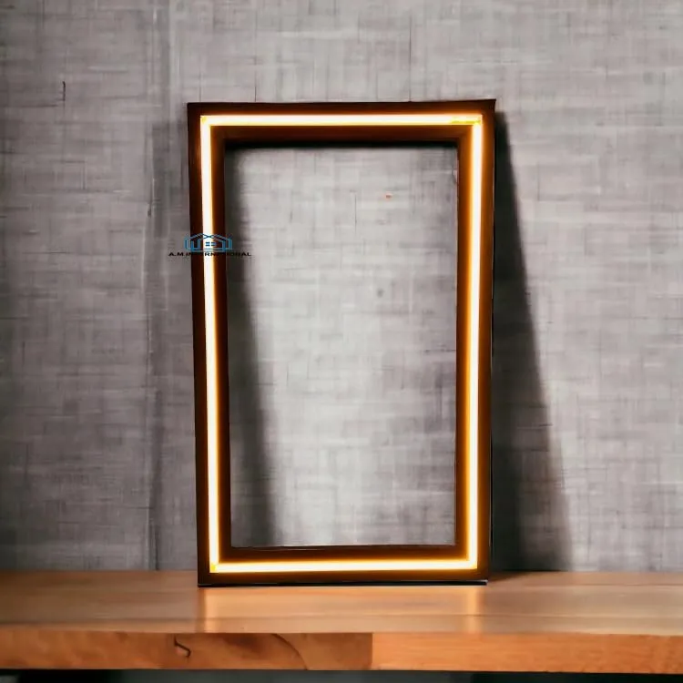 A.M INTERNATIONAL Wooden LED Wall Mirror Frame | Wooden Mirror Jharokha | Wall Hanging Mirror | Solid Wood, | with Out Mirror | Size 4 * 2.5 Feet (S1) (Brown) with LED Light