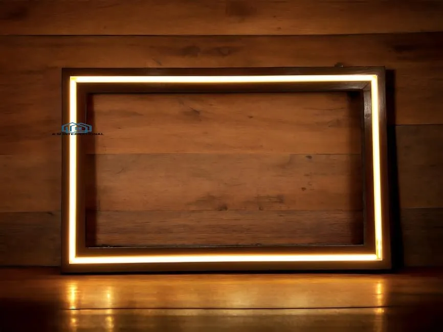 A.M INTERNATIONAL Wooden LED Wall Mirror Frame | Wooden Mirror Jharokha | Wall Hanging Mirror | Solid Wood, | with Out Mirror | Size 4 * 2.5 Feet (S1) (Brown) with LED Light