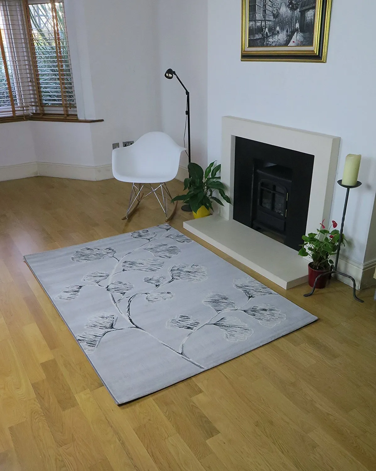 Art Sketched Floral Rug-Grey