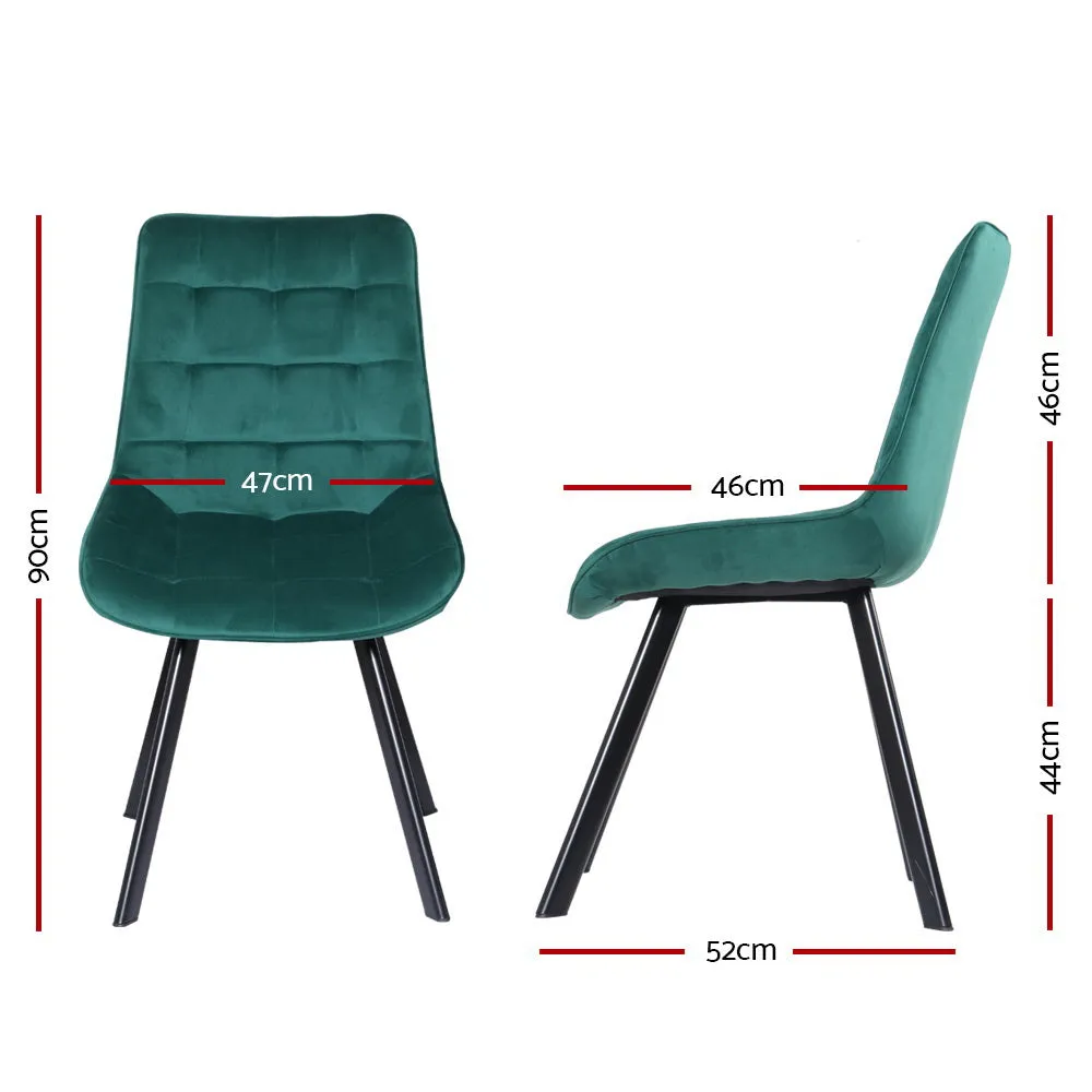 Artiss Set of 2 Reith Dining Chairs Kitchen Cafe Chairs Velvet Upholstered Green