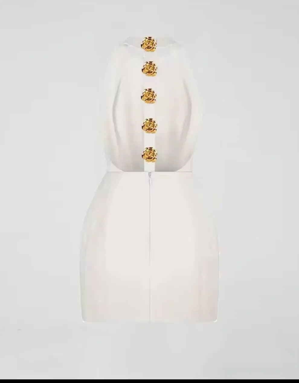 Backless Golden Blossom Trim Mini Dress