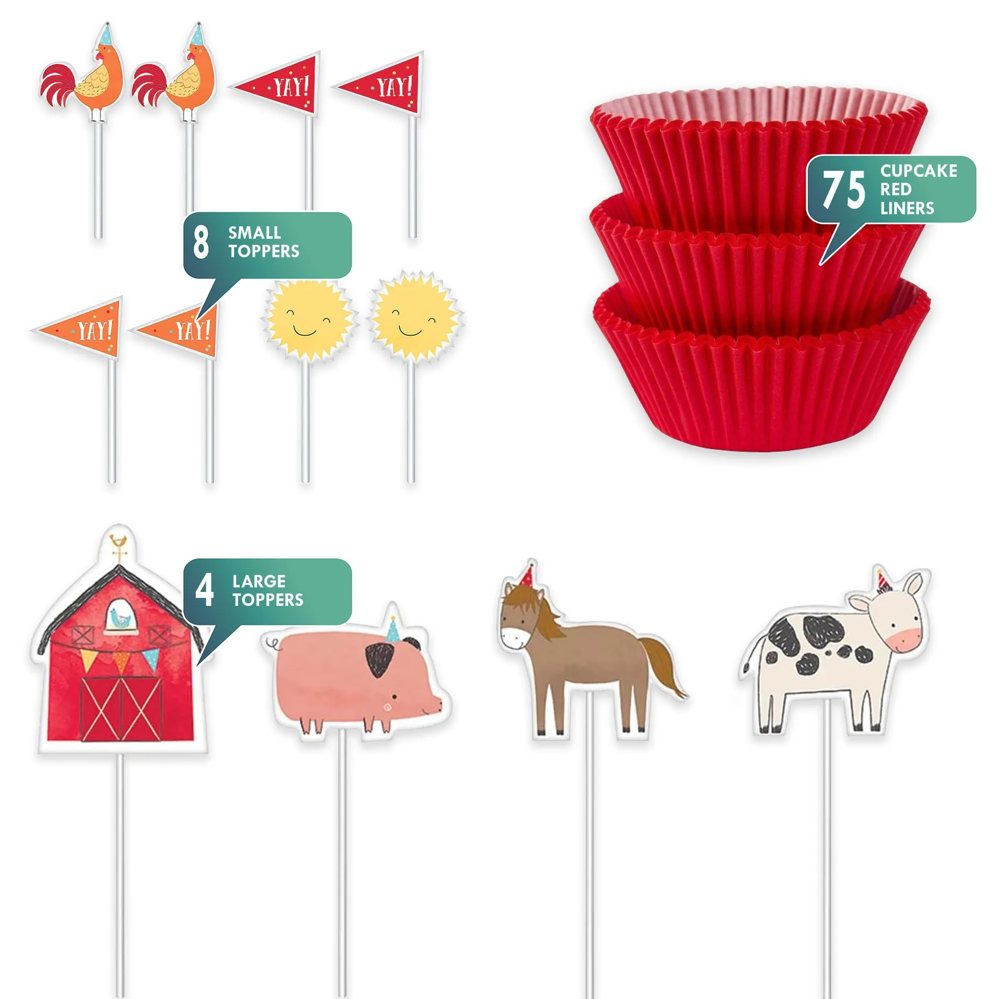 Barnyard Birthday Party Cupcake Liners and 8 Toppers Set