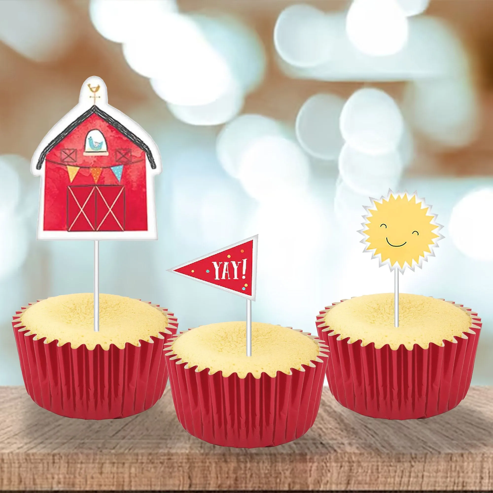 Barnyard Birthday Party Cupcake Liners and 8 Toppers Set