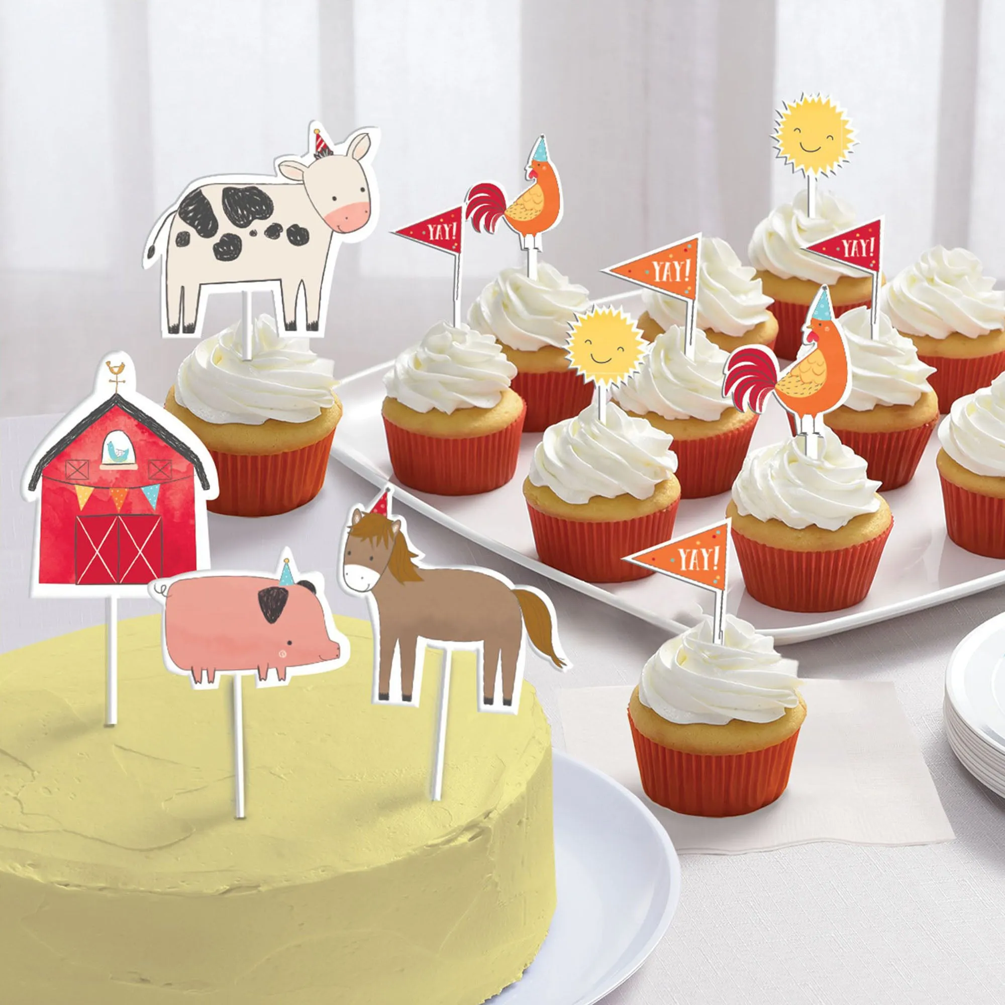 Barnyard Birthday Party Cupcake Liners and 8 Toppers Set