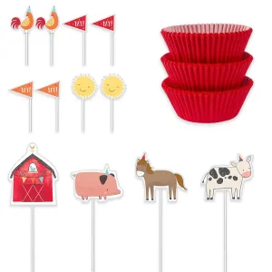 Barnyard Birthday Party Cupcake Liners and 8 Toppers Set