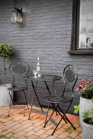 Black Metal Garden Table & Chairs Set