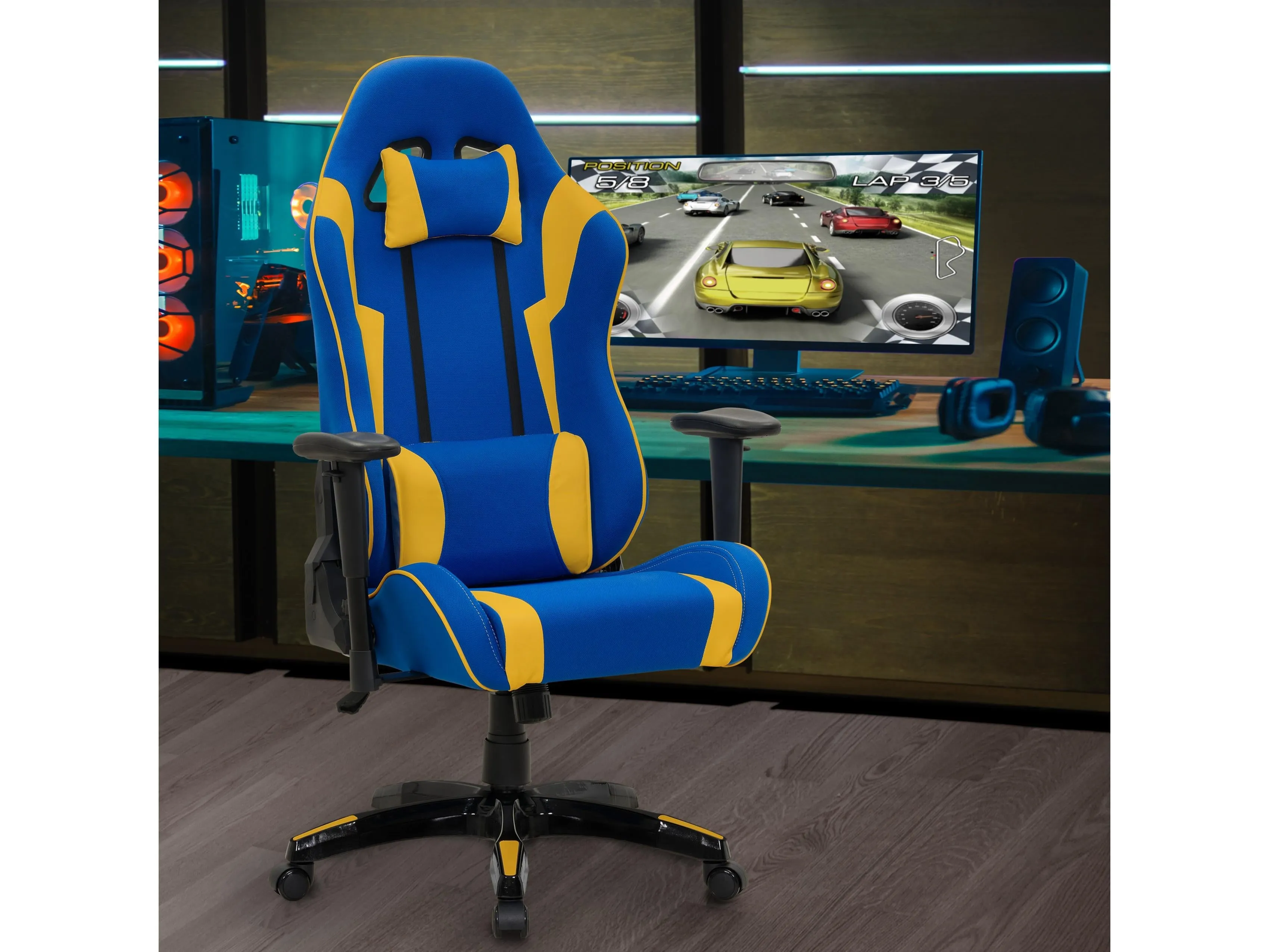 Blue and Yellow Gaming Office Chair