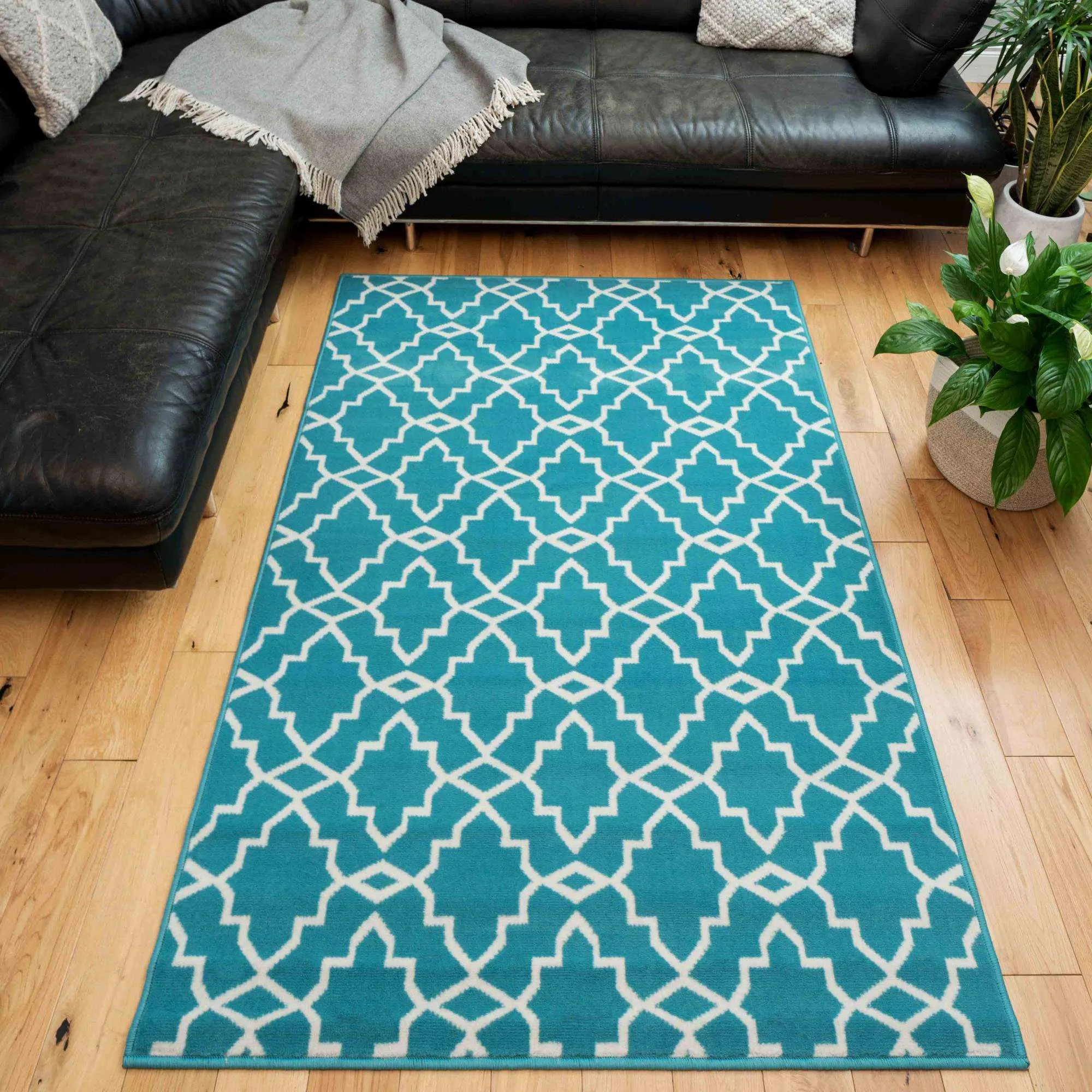 Blue Trellis Hall Runner Living Room Rug