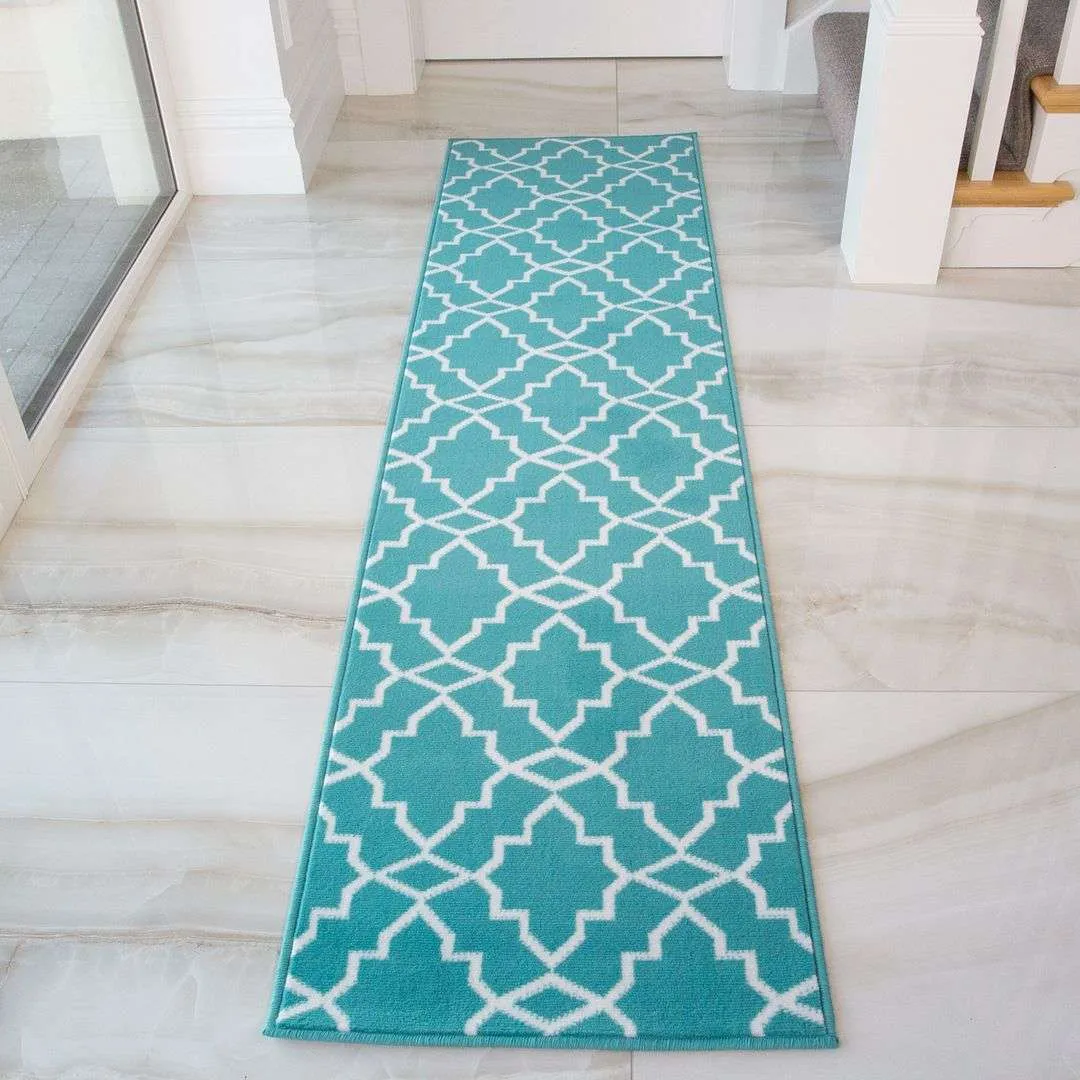 Blue Trellis Hall Runner Living Room Rug