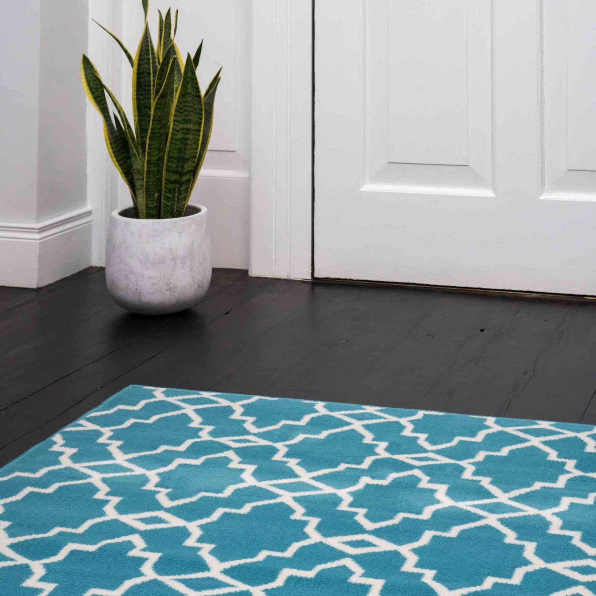 Blue Trellis Hall Runner Living Room Rug