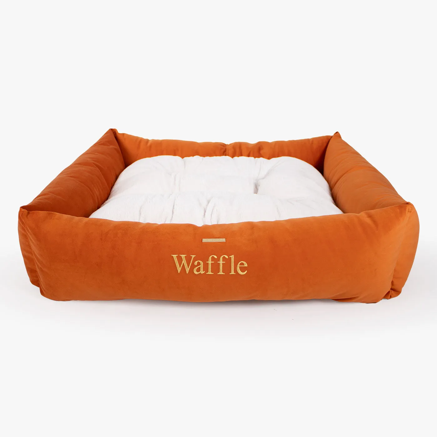 Box Bed With Removable Covers In Pumpkin Velvet by Lords & Labradors