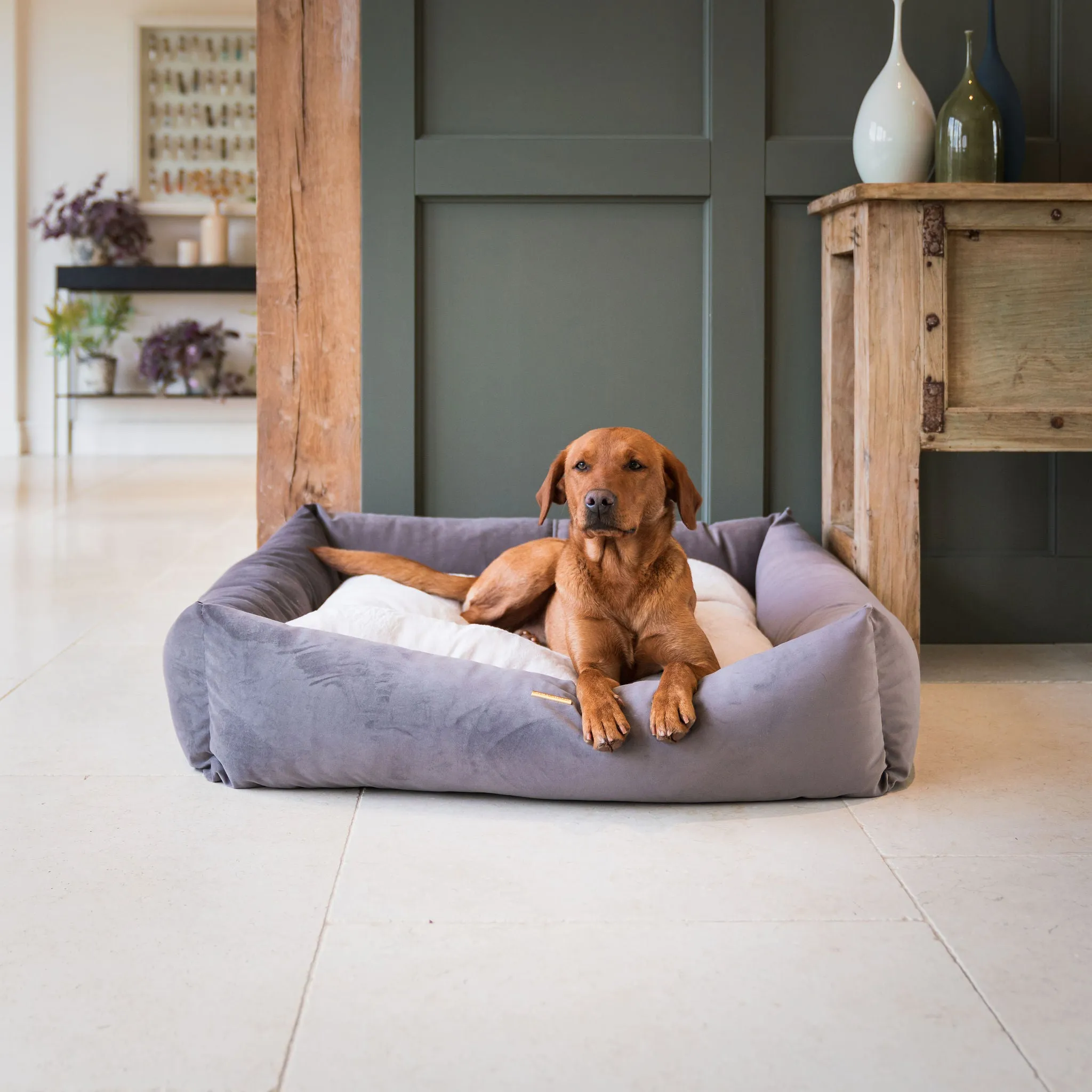 Box Bed With Removable Covers In Silt Velvet by Lords & Labradors