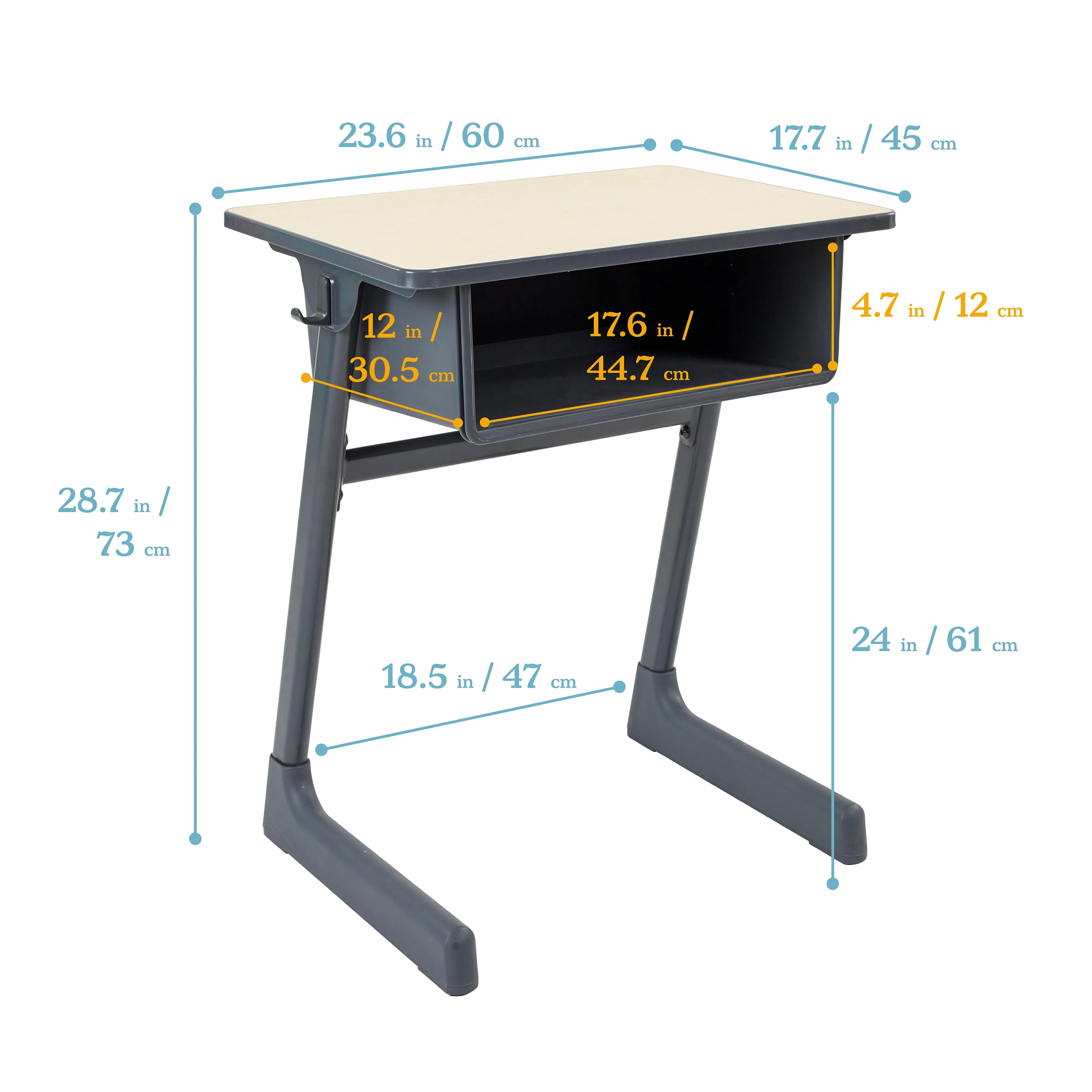 Cave Open Front Student Desk with Large Plastic Book Box, Ready-to-Assemble