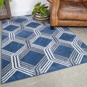 Chic Geometric Navy Living Room Rug