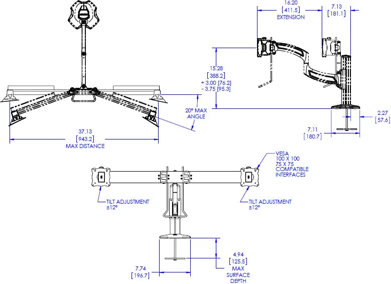 Chief Kontour K4 Dual Monitor Grommet Mounted Array K4G210B