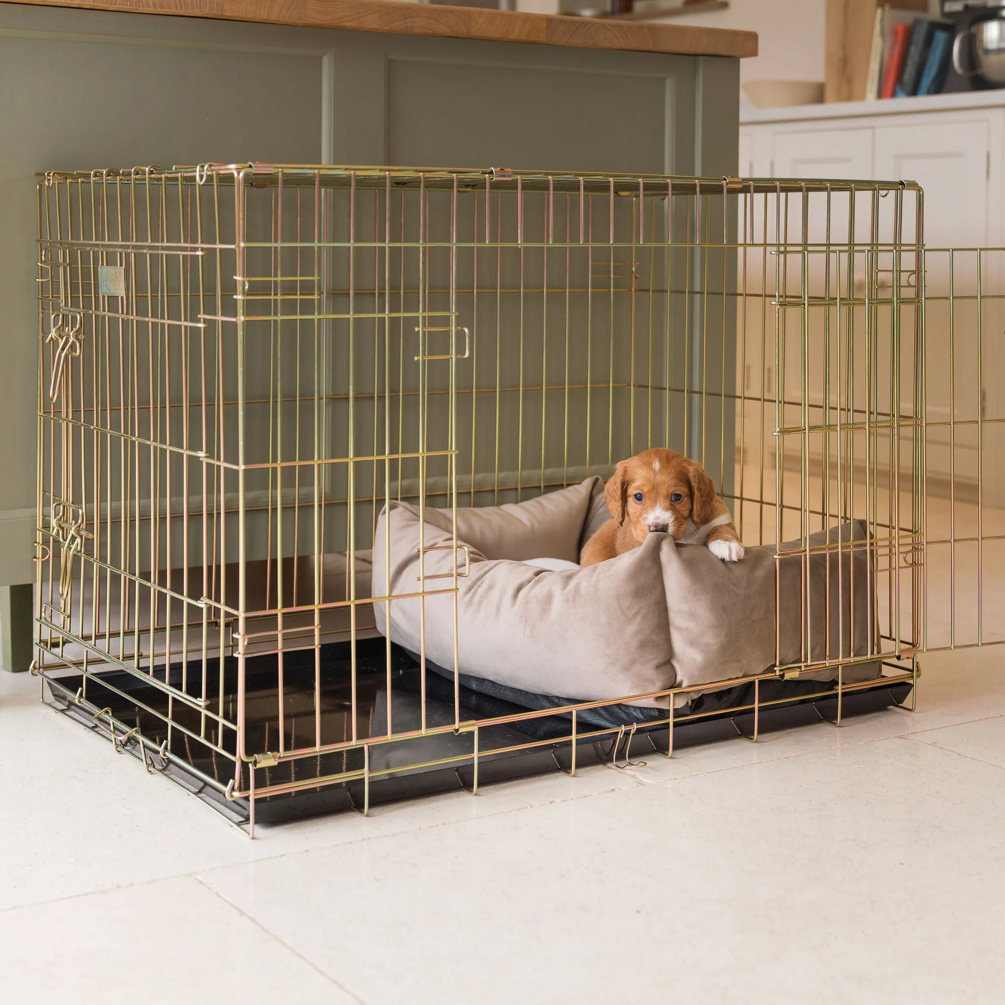 Cosy & Calming Puppy Crate Bed With Removable Covers In Clay Velvet by Lords & Labradors