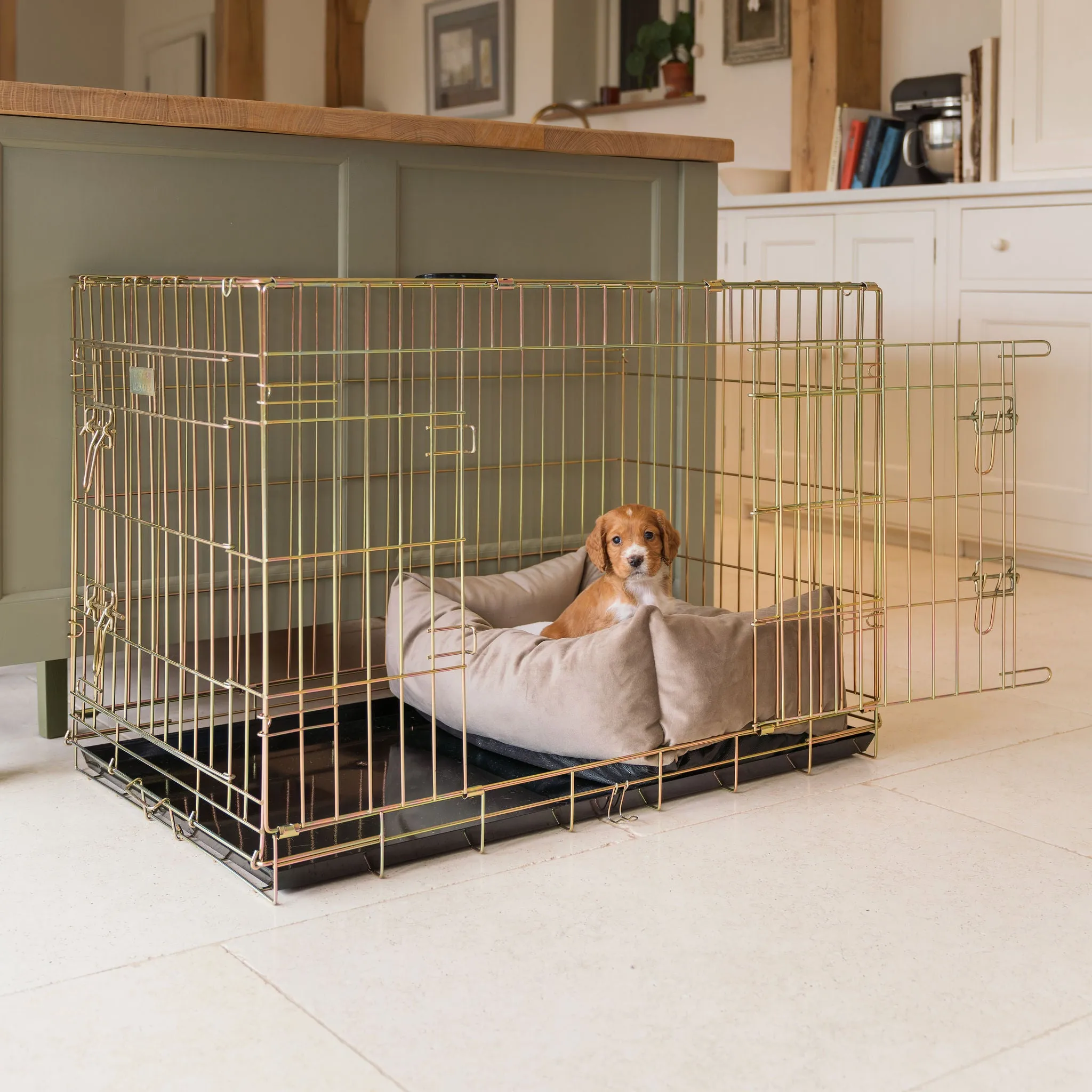 Cosy & Calming Puppy Crate Bed With Removable Covers In Clay Velvet by Lords & Labradors