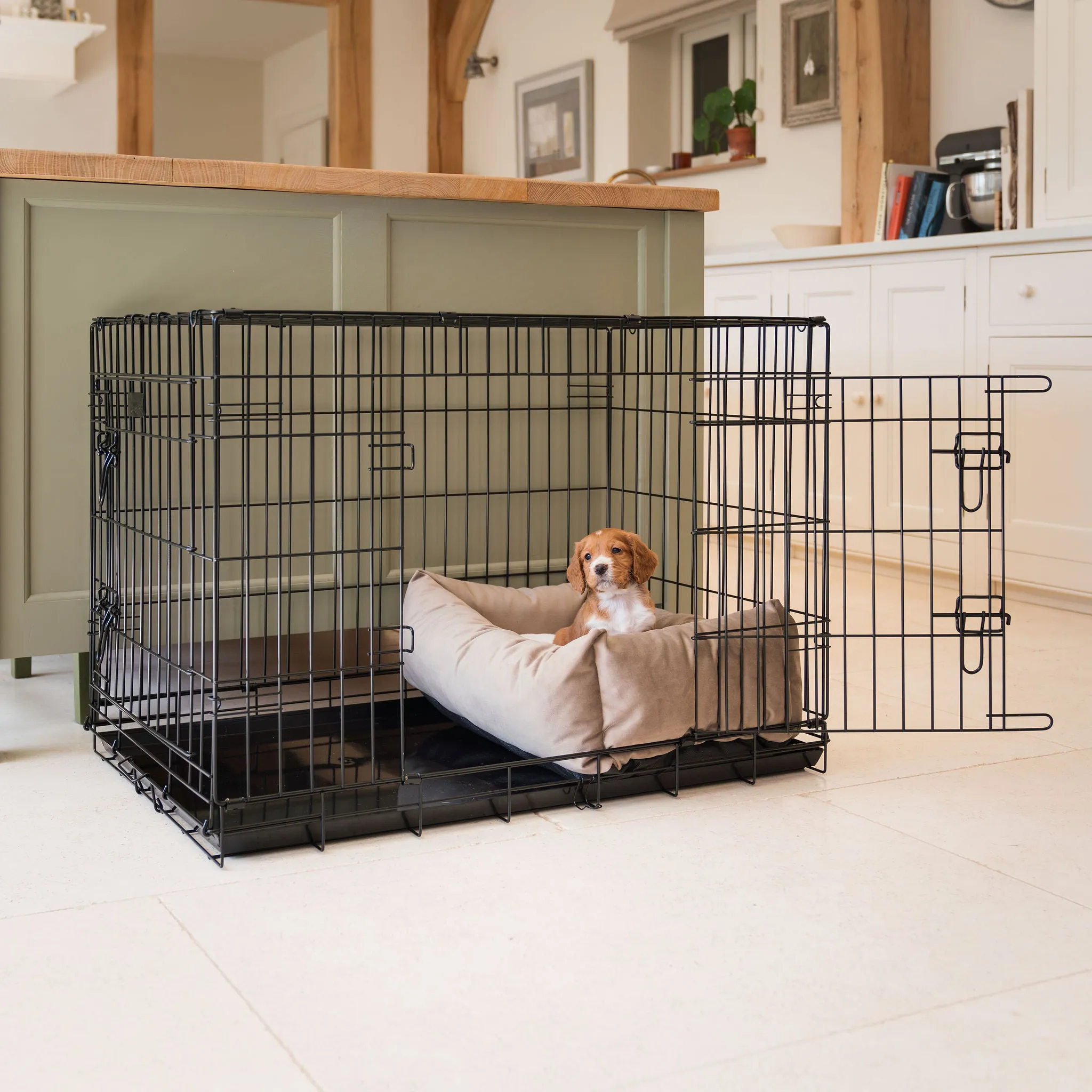 Cosy & Calming Puppy Crate Bed With Removable Covers In Clay Velvet by Lords & Labradors