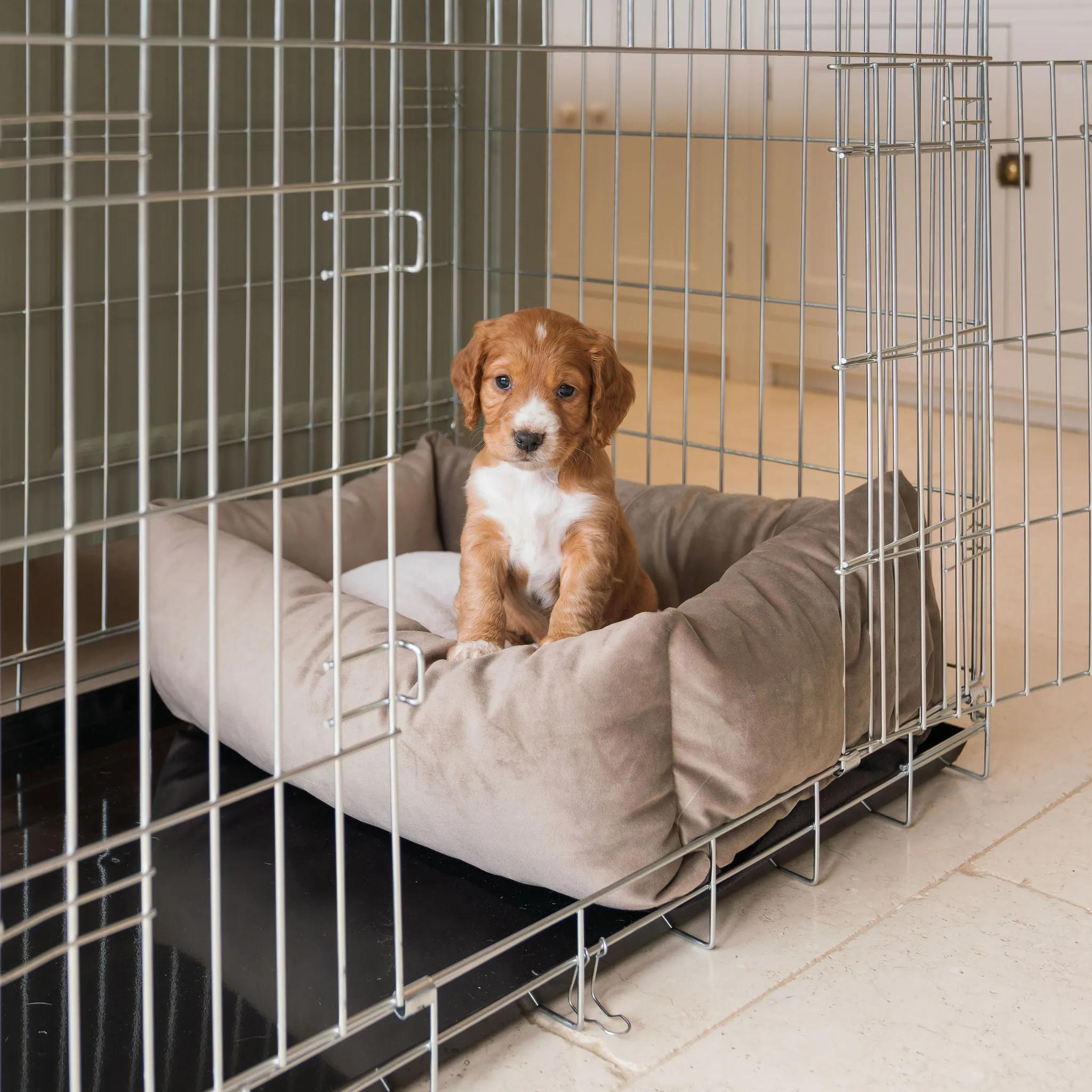 Cosy & Calming Puppy Crate Bed With Removable Covers In Clay Velvet by Lords & Labradors