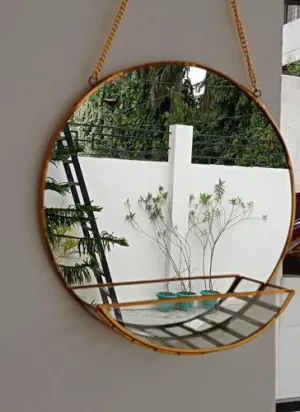 Decor 'N' Decor Wall Hanging Mirror Decorative Metal Round Mirror with Storage Tray for Home Decor Bedroom Bathroom Hallway (12" Golden)