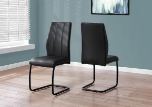 Dining Chair, Set Of 2, Side, Upholstered, Kitchen, Dining Room, 39" Height, Black Leather Look, Black Metal, Contemporary, Modern