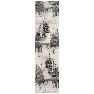 Distressed Abstract Grey Black Runner Rug