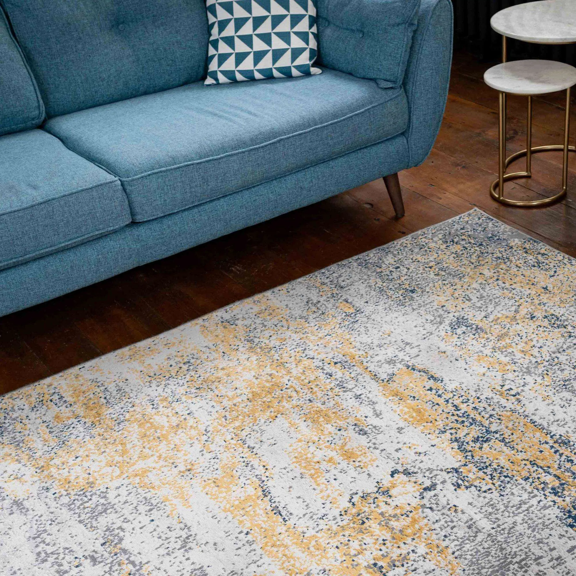 Distressed Ochre Yellow Pastel Soft Living Room Rug