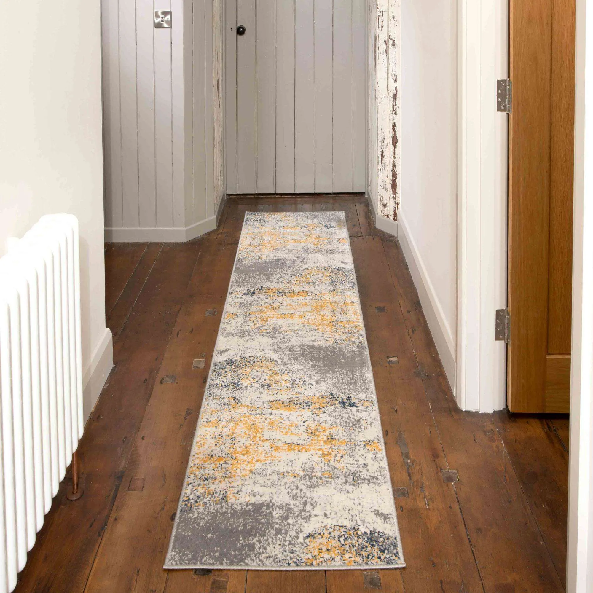 Distressed Ochre Yellow Pastel Soft Living Room Rug