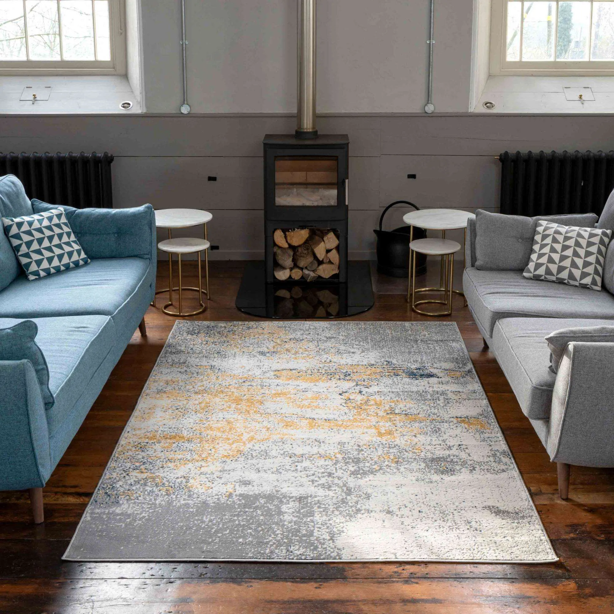 Distressed Ochre Yellow Pastel Soft Living Room Rug