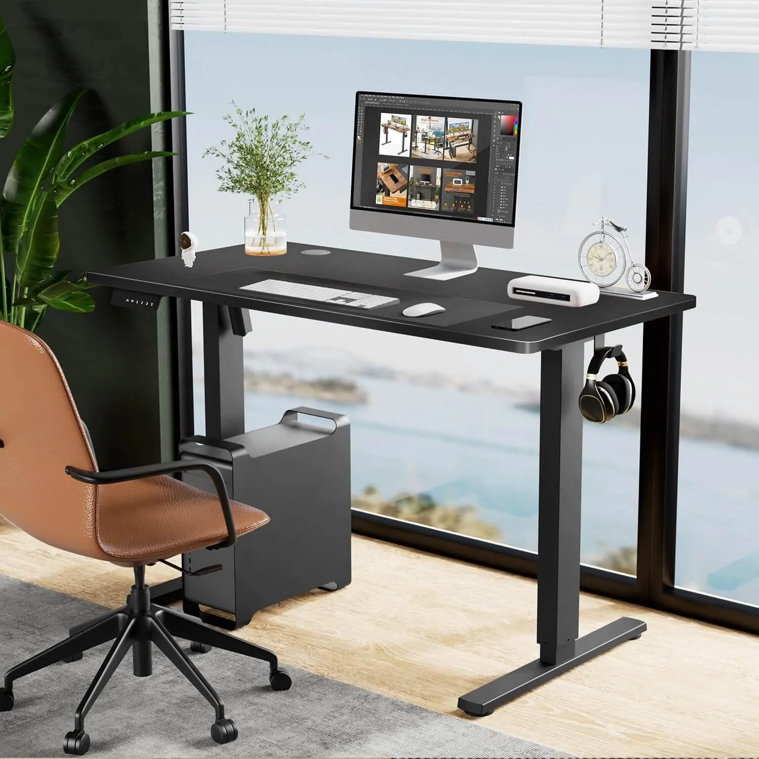 Electric Height Adjustable Standing Desk, Sit to Stand Ergonomic Computer Desk, Black, 48'' x 24"