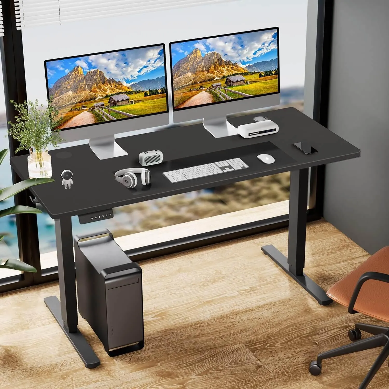 Electric Height Adjustable Standing Desk, Sit to Stand Ergonomic Computer Desk, Black, 48'' x 24"