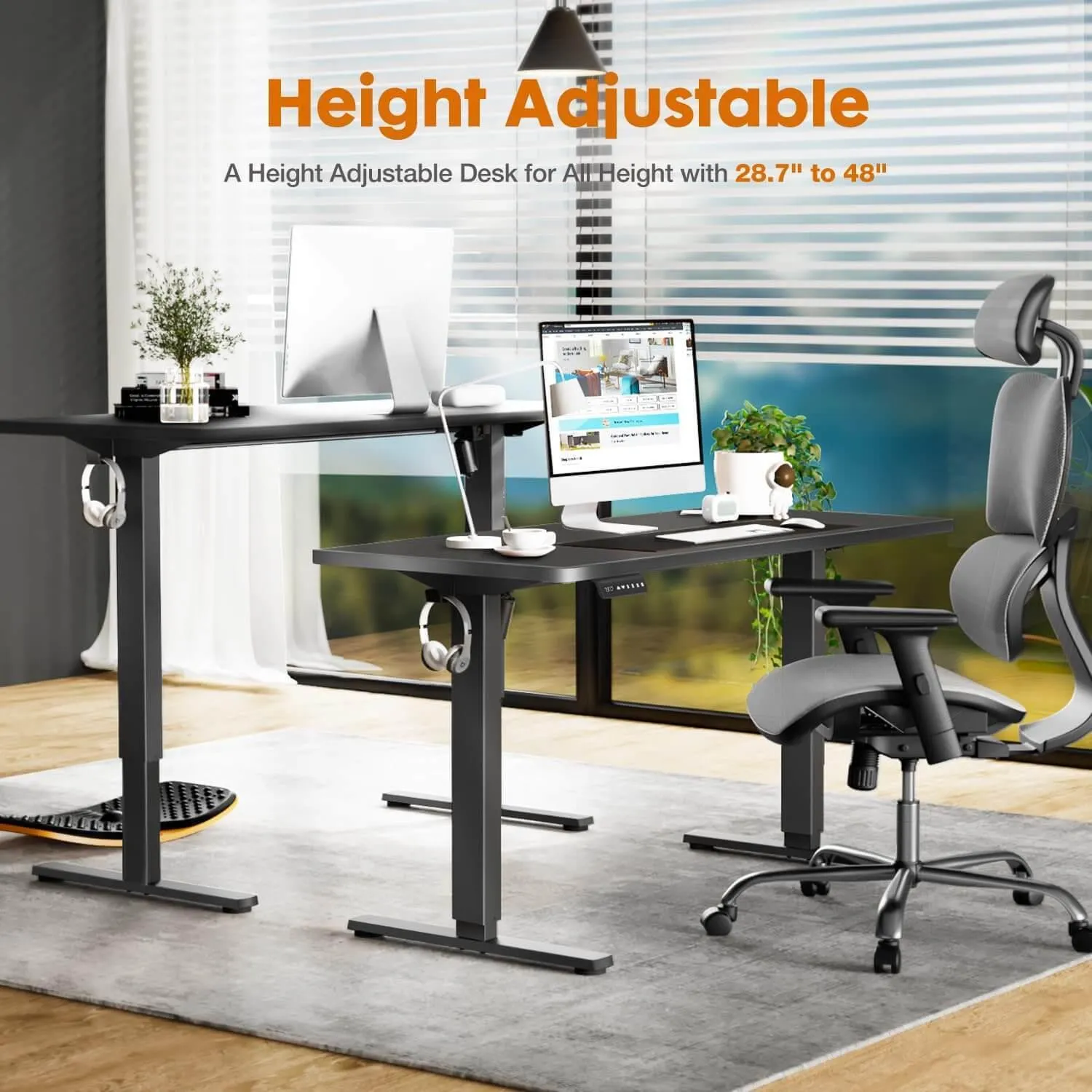 Electric Height Adjustable Standing Desk, Sit to Stand Ergonomic Computer Desk, Black, 48'' x 24"