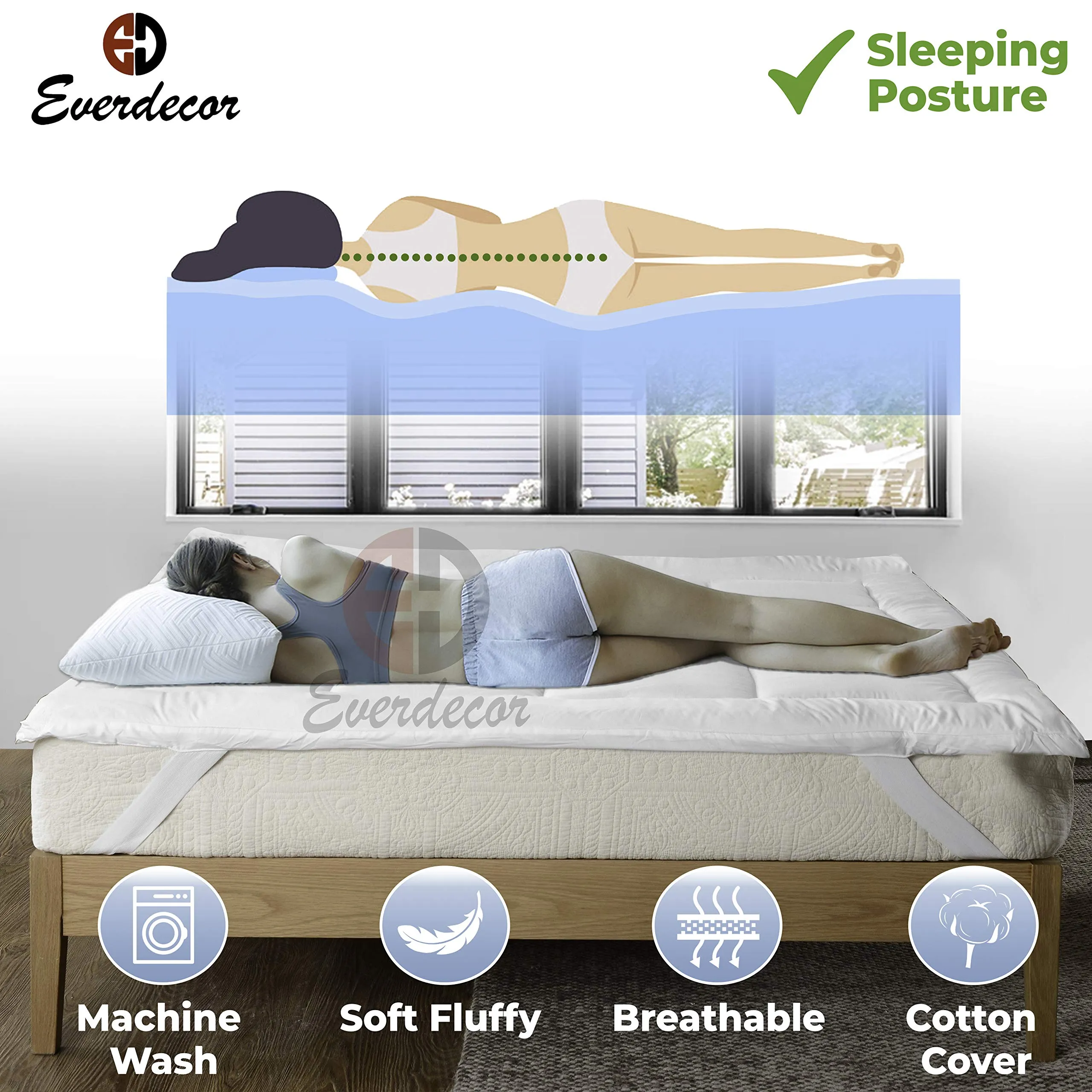 EVERDECOR micro Soft 3500 GSM Mattress Topper/Paddings for Comfortable Sleep -White -6ft x 6.50ft - QUEEN(72 * 78inch)