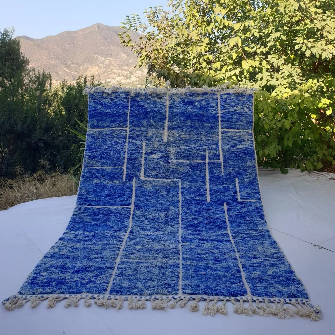 Fifla | Blue Moroccan Rug 6x9 Soft Beni Ourain | Handmade Berber Wool Carpet | 6'56x9'80 Ft | 200x299 cm